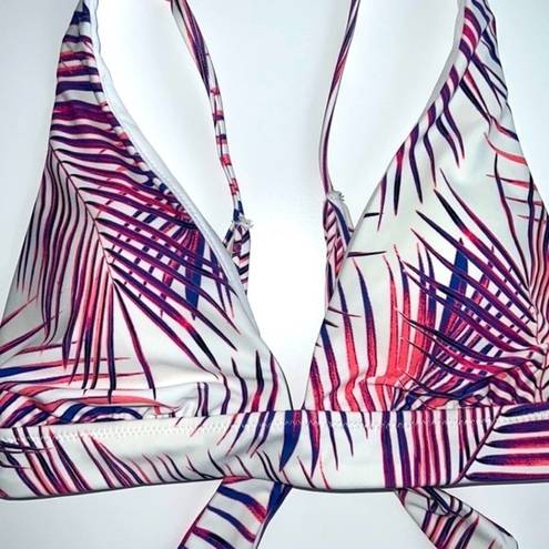 Raisin's NWT  Palm Leaf Print Triangle Bikini Top Strappy Tie Back White Pink Med.