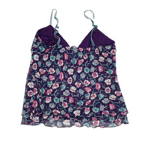 Fashion Bug Vintage Y2K  Purple Floral Print Layered Chiffon Babydoll Tank Cami