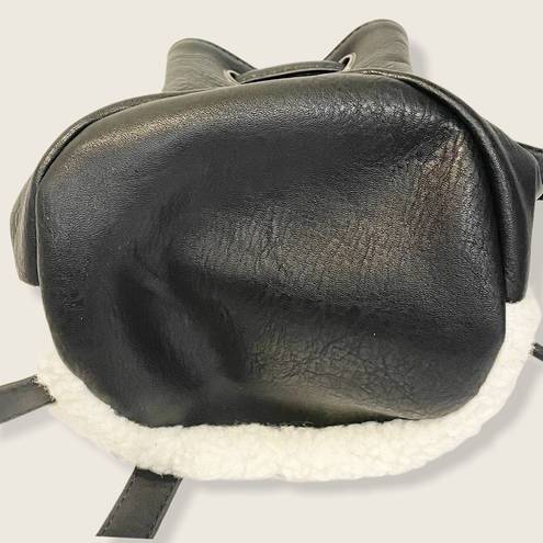 American Eagle  Black Faux Leather White Sherpa Bucket Bag