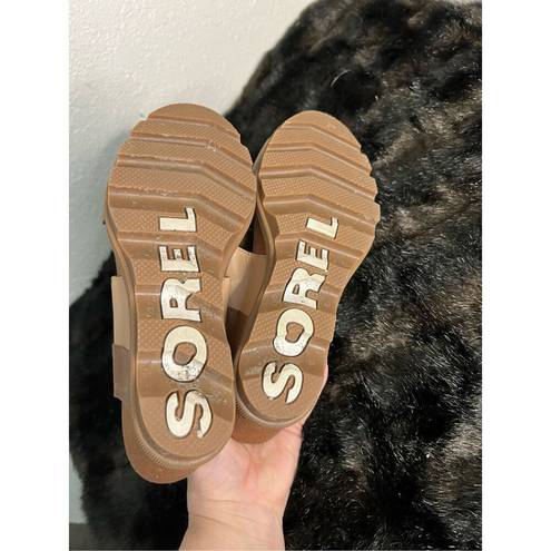 Sorel  Leather Wedge Tan Brown Sandals Womens Size 8 Shoes Slingback Joanie