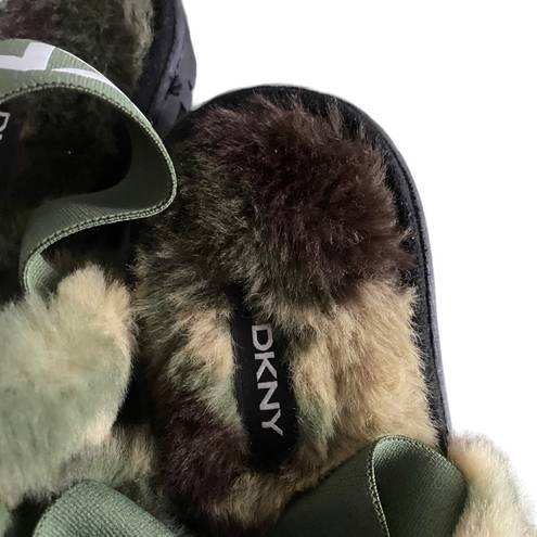 DKNY NWOT  Fuzzy Slide Sandals Size 6 Camo Print