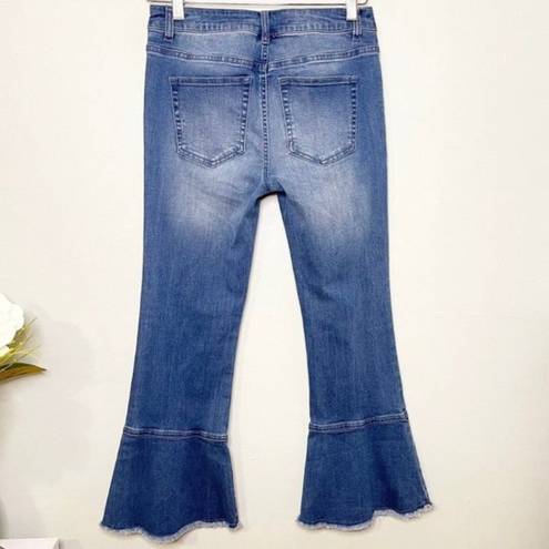 Chelsea and Violet  High Rise Flared Hem Crop Jeans Distressed Frayed Size 25