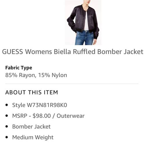 Guess  Black “Biella” Ruffled Bomber Jacket L