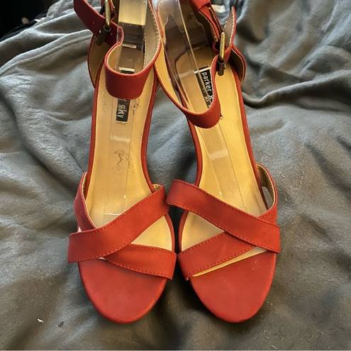 Parker & Sky  red wedge heels cross cross open toe size 9