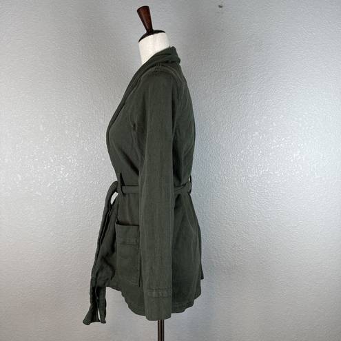 Good American  Womens The Wrap Belted Jacket Size 1 S Small Olive Green Pockets