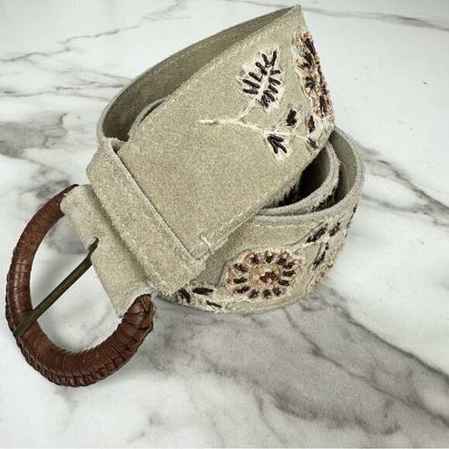 J.Jill  Suede Embroidered Taupe Bohemian Leather Belt Size Small