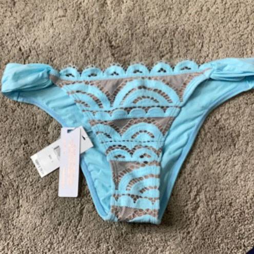 PilyQ New.  lace crystal blue fanned teeny bikini bottom. Large