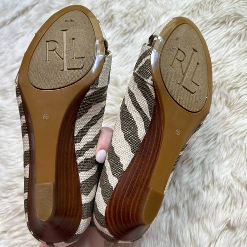 Ralph Lauren Lauren  Zebra Canvas Printed Open Toe Wedge Women's 6B