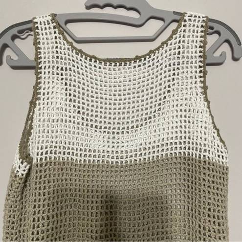 Tommy Bahama  swim cover neutral color block open knit cotton netting tank top