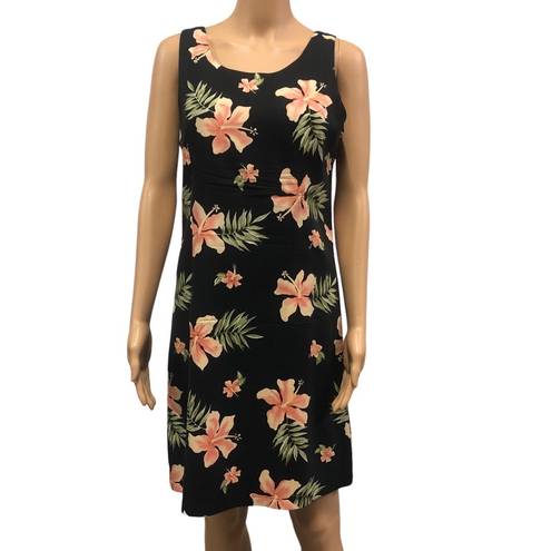 The Moon Vintage Pineapple Silk Black Hawaiian Floral Zip Sleeveless Dress Medium