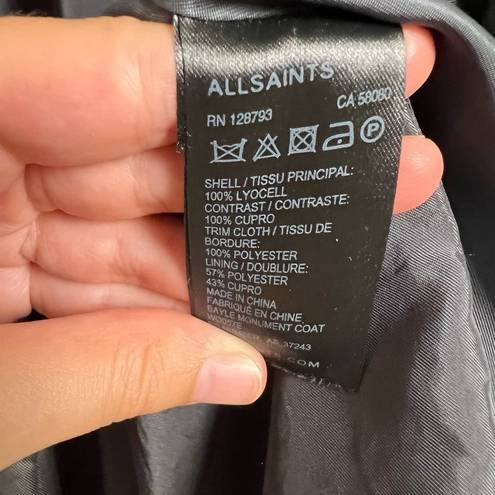 ALLSAINTS  Bayle Monument Slate Grey Waterfall Longline Coat Jacket Size 6