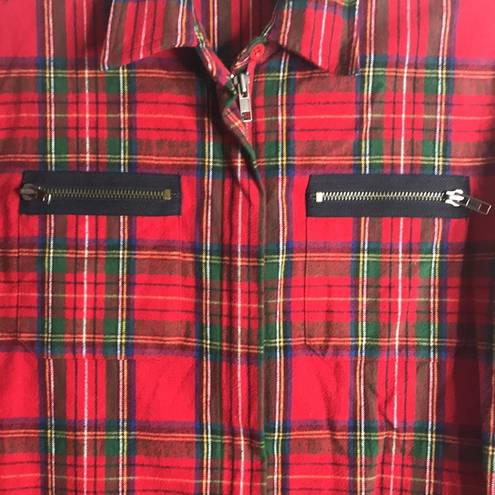 DKNY Vintage  Red Buffalo check Plaid Flannel zip up Shirt size medium