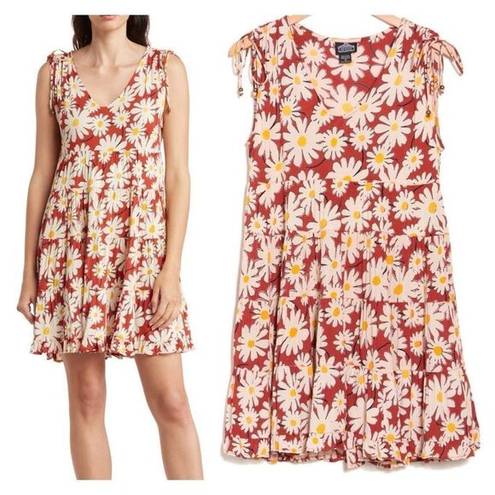 Angie NWT  Women's Daisy Floral V Neck Tired Ruffle Mini Dress Multi-Color Small