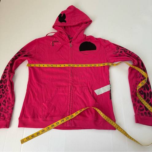 Free City  Leopard Zip Hoodie Fuschia, S