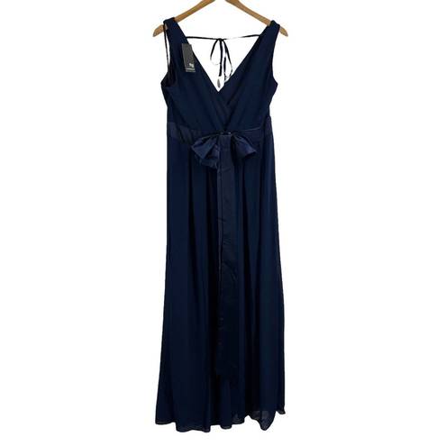 TFNC  London Blue Pleated V Neck Long Killy Maxi Dress Size 16 UK / 12 US New