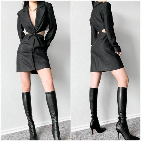 Finders Keepers Gray Cutout VNeck Long Sleeve Pleated Blazer Mini Dress Size S