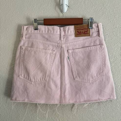 Levi’s  Womens Light Baby Pink Denim Jean Raw Hem Mini Skirt Barbie White Tab 27