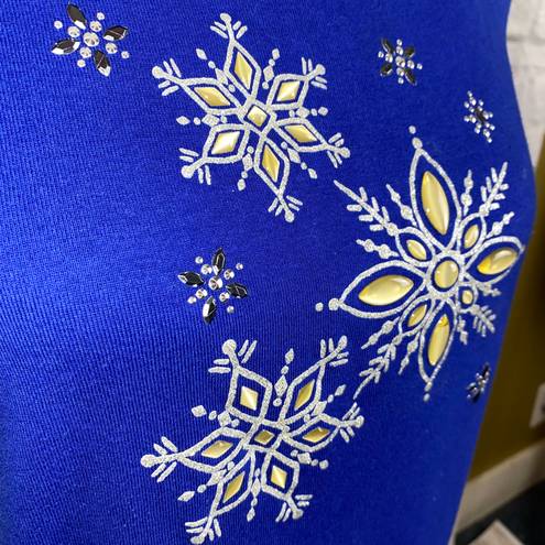 Karen Scott petites snowflake top w/rhinestones longsleeve blue PXL