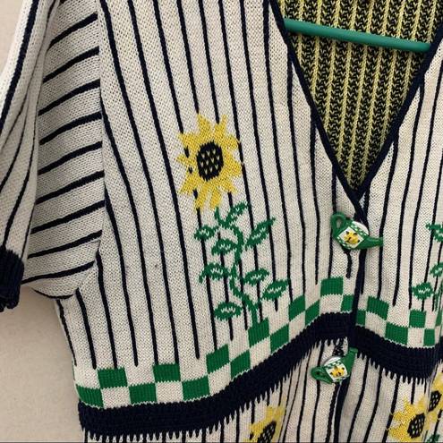 The Loft Vintage Sweater Short Sleeve Sunflower Button Front Cardigan Watering Can