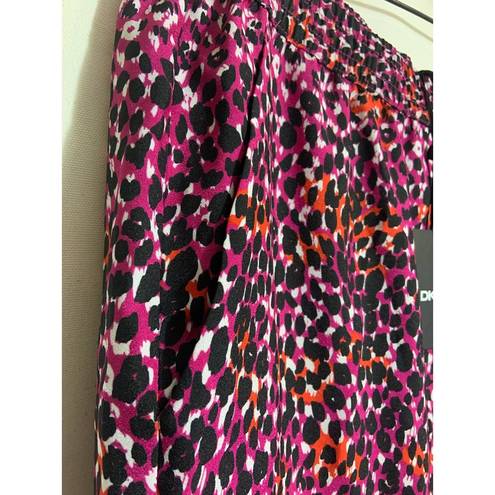 DKNY Women’s  Animal Print Pull-On Drawstring Pants Pink and Black Size XL