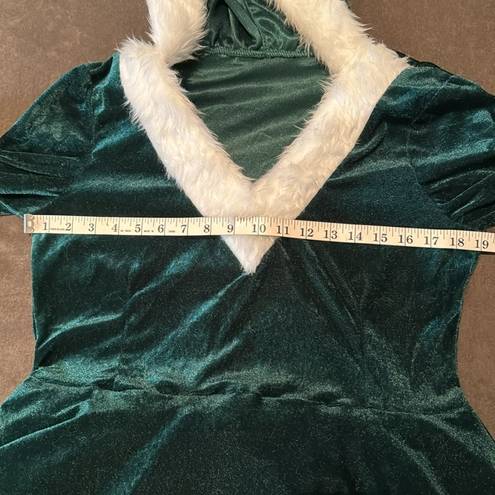 ma*rs Short Green Hooded Dress White FauxFur Trim  Claus Santa Christmas Size L NEW