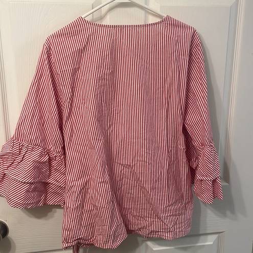 BeachLunchLounge Striped Faux Wrap Blouse with Ruffle Sleeves-XL SEE MEASUREMENTS