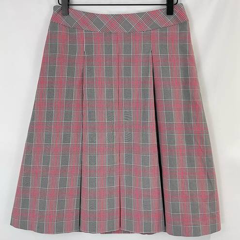 Brooks Brothers Plaid Pleated A-Line Knee Length Skirt Black White Red Size 4