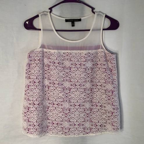 Cynthia Steffe  XS Tank Top Purple White Lace Silhouette Lined Semi Sheer 544