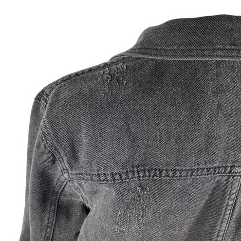 Altar'd State  Faded Black Trucker Jean Jacket Size Small Raw Hem Denim Grunge