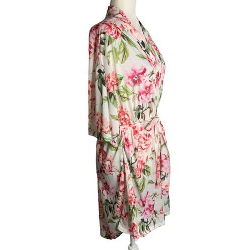 Show Me Your Mumu  Short Brie Robe One Size White Floral Tie Belt Short Sleeve