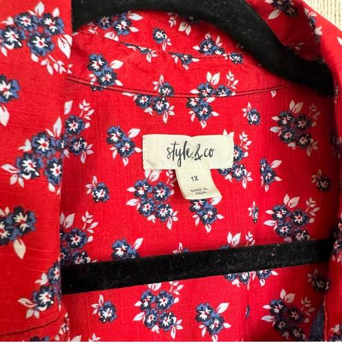 Style & Co  1X Floral Patchwork Red White Blue Button Up