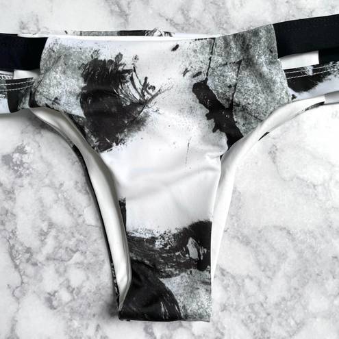 Tavik swim New Tavik Cut Out Sides Chloe Minimal Bikini Bottom Smudge Print White Black