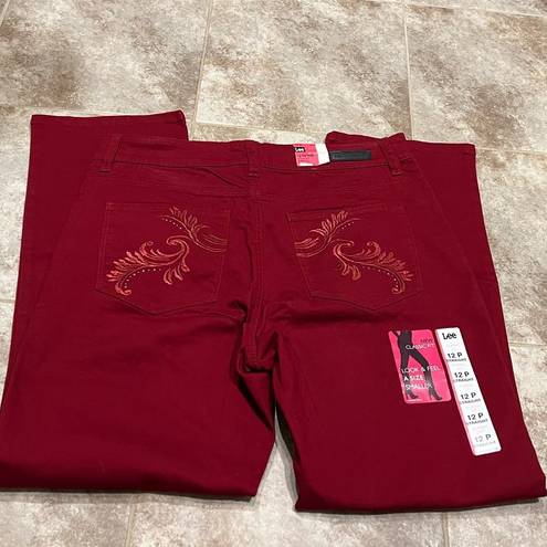 Lee NWT  Secretly Shapes Straight Leg Embellished Jeans Rouge Red 12 Petite