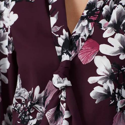 Natori  Purple Floral Neck Tie Button Down Blouse