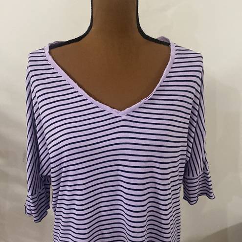 Edge Sundance maritime striped slouchy raw  v-neck tunic length tee lavender XS