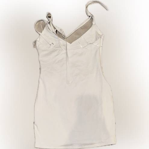 Naked Wardrobe NWOT  Strapped in Ruche Body Con mini Dress white sz M