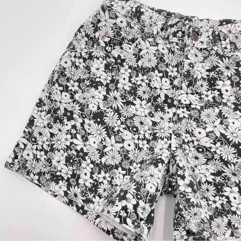 Daisy Vintage High Rise Jean Shorts Floral Black White  Print Denim Quirky Spring