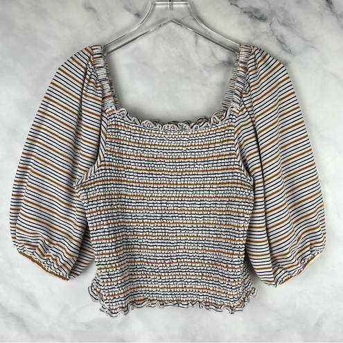 Loft Ann Taylor Puff Sleeve Square Neck Smocked Stretchy Knit Crop Top Boho L