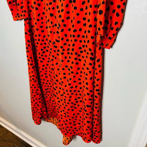 Hunter Bell  Orange Black Animal Print Lawton Polka Dot Ruched Dress Size 0