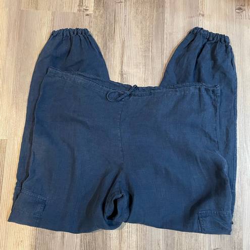 Bryn Walker  Navy Blue Pull-On Linen Cargo Pants - size Medium