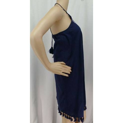 The Loft "" BLUE GEO EMBROIDERED TASSEL TRIM BOHO SWING COASTAL DRESS SZ: M NWT