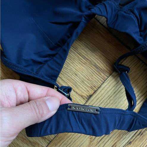 Koral  Something Navy navy blue triangle sports bra with scalloped edges XS