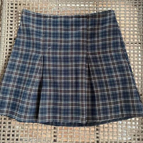 Brandy Melville  Navy Blue Plaid Pleated Mini Skirt