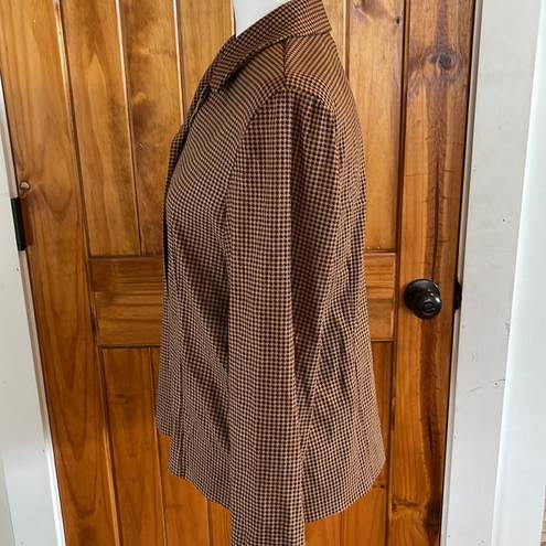 Houndstooth Casual Corner Vintage Jacket Blazer Shacket Petite 8 brown tan  plaid