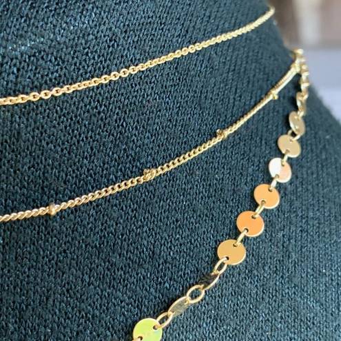 Gold Tone Triple Chain Marine Link Choker Necklace