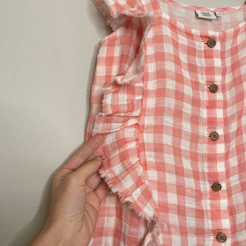 True Craft  Gingham Ruffled Pink Blouse