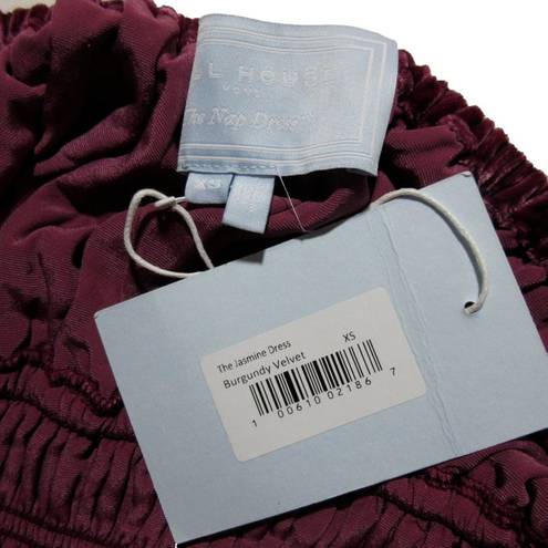 Hill House NWT  The Jasmine Nap in Burgundy Velvet Smocked Midi Dress XS