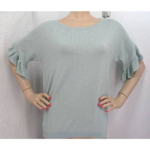 The Loft NWT  GREEN SHORT RUFFLED SLEEVES THIN KNIT BLOUSE TOP SIZE: L