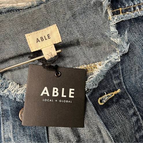 Edge ABLE NWT Womens Cropped Distressed Denim Jacket sz XL Blue Jean Raw  Hem