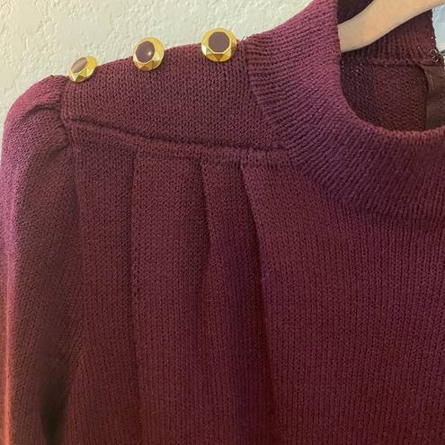 St. John  Marie Gray Burgundy Santana Knit Midi Dress Shoulder Buttons Size 6